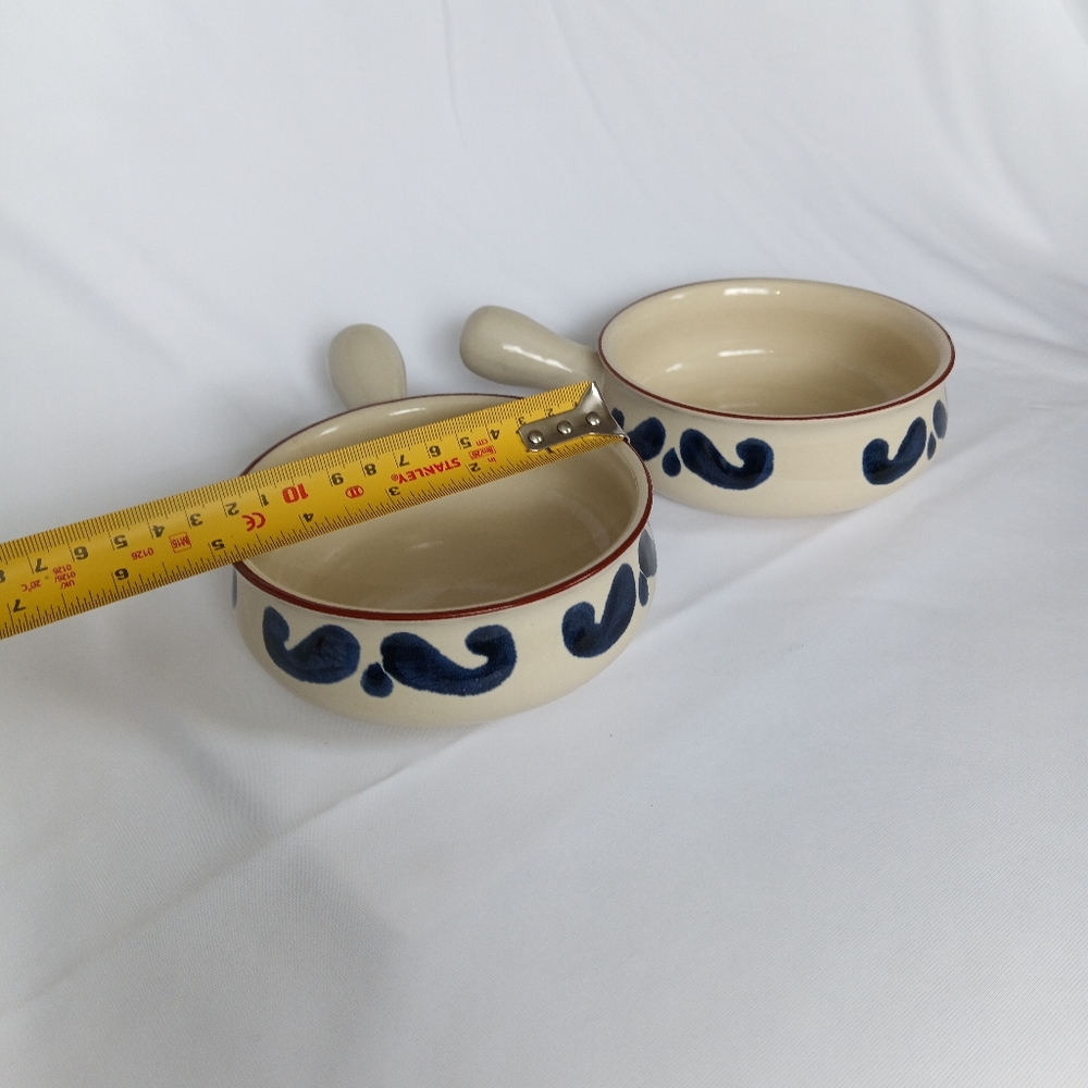 Pair of Handcrafted Ceramic Soup Bowls with Blue Design - Picture 6 of 10